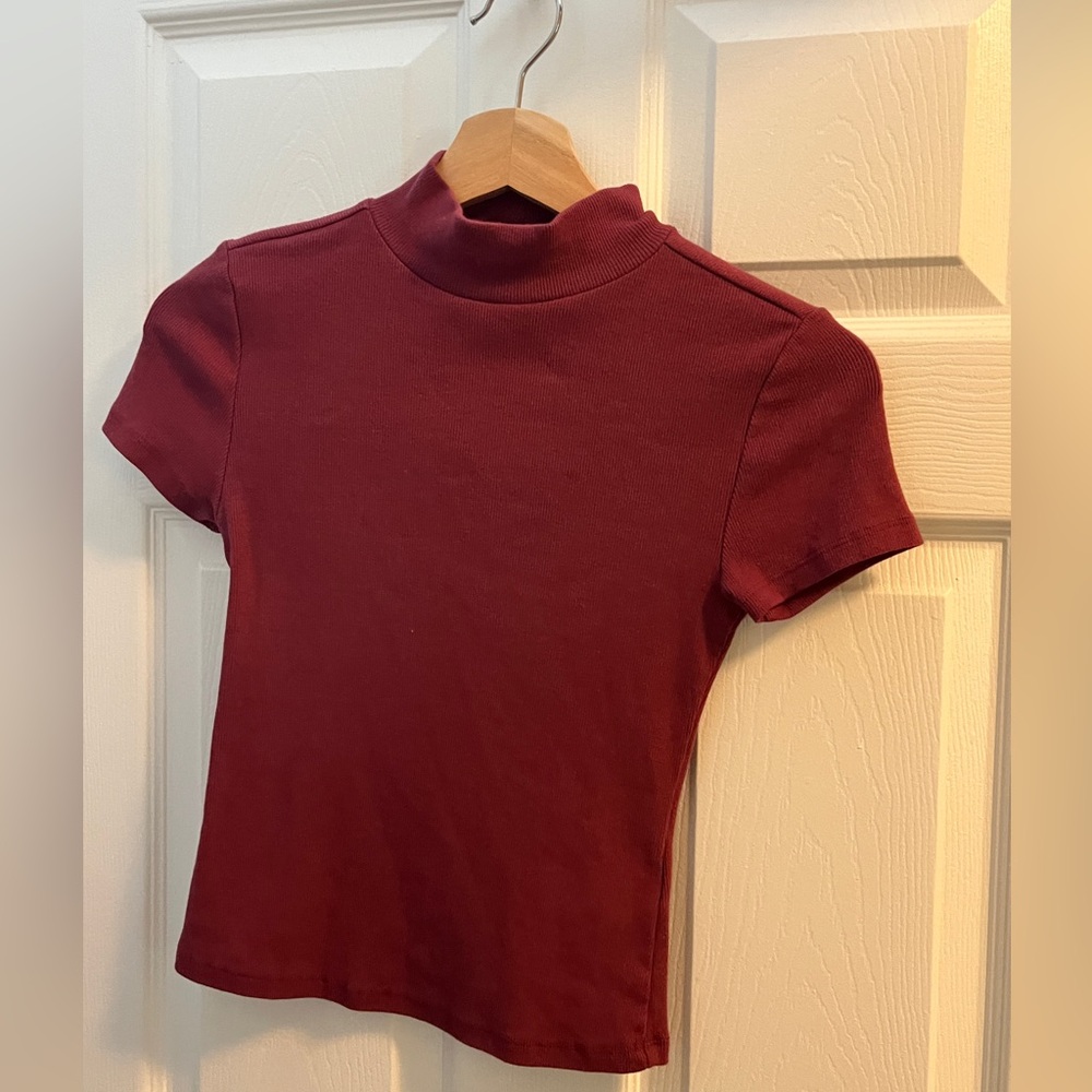 Anthropologie Wine Fitted Short Sleeve T-Shirt